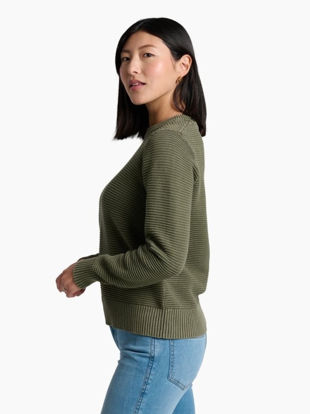 Kuhl Olive Ribbed Crew Neck Sweater - Picture 3 of 7